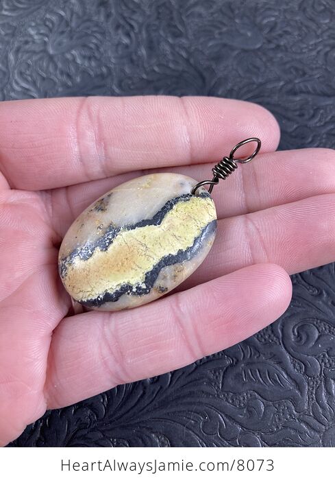 Oval Shaped Yellow Black and Beige Natural African Turquoise Stone Jewelry Pendant - #41e8QHO0WiM-3