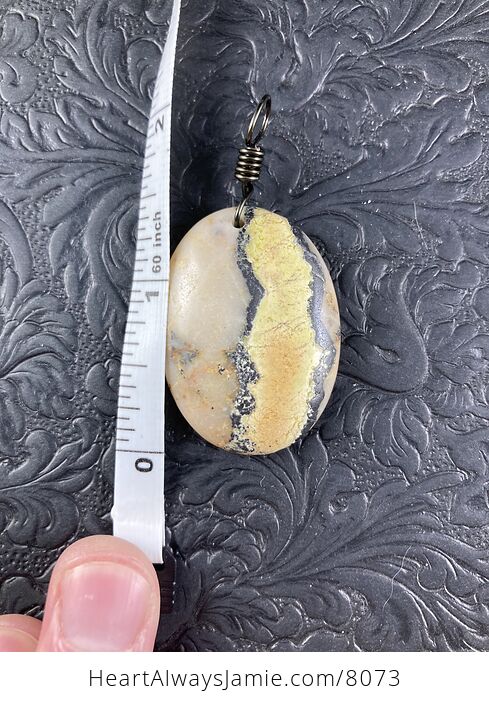 Oval Shaped Yellow Black and Beige Natural African Turquoise Stone Jewelry Pendant - #41e8QHO0WiM-6