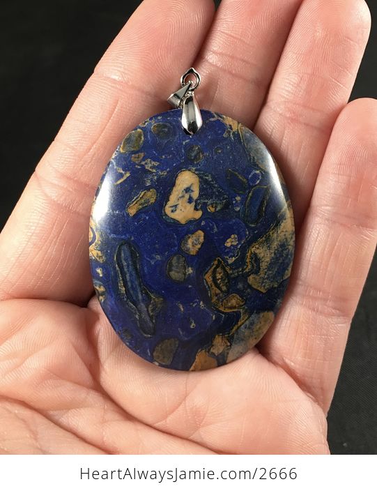 Oval Tan and Dark Blue Choi Finches Malachite Druzy Agate Stone Pendant Necklace - #rLKlw8GEAi0-1