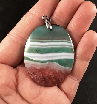 Oval White Green and Beautiful Red Druzy Agate Stone Pendant #ZQXo8yetp8g