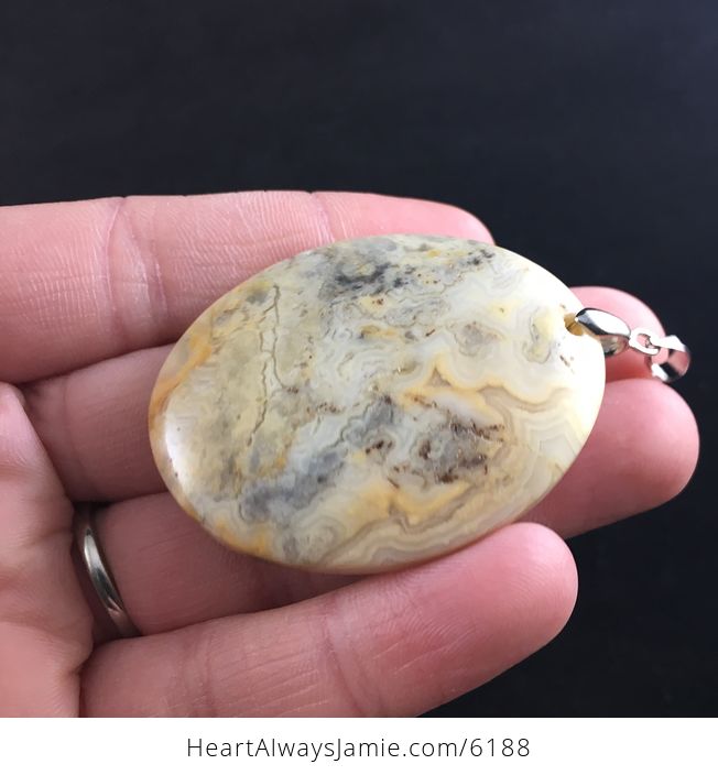 Oval Yellow Lace Agate Stone Jewelry Pendant - #w9uw7wgKozc-3