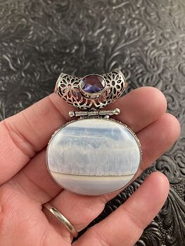 Owyhee Oregon Blue Opal and Faceted Amethyst Crystal Stone Jewelry Pendant #GWIXWIrT2tM