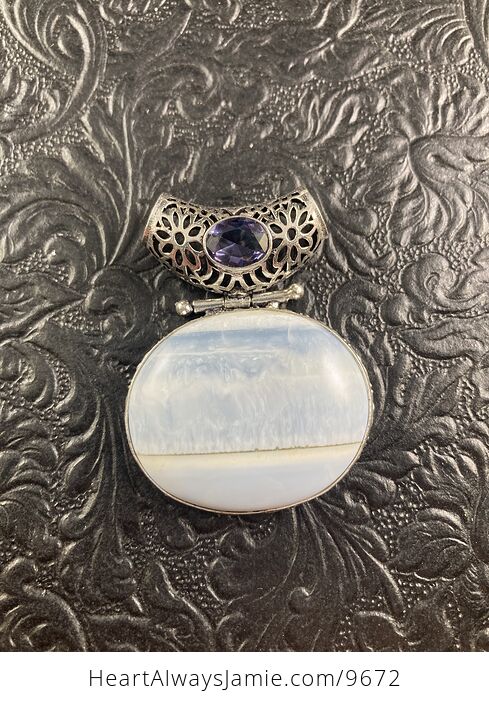 Owyhee Oregon Blue Opal and Faceted Amethyst Crystal Stone Jewelry Pendant - #GWIXWIrT2tM-6