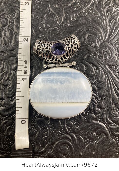 Owyhee Oregon Blue Opal and Faceted Amethyst Crystal Stone Jewelry Pendant - #GWIXWIrT2tM-2