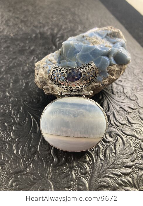 Owyhee Oregon Blue Opal and Faceted Amethyst Crystal Stone Jewelry Pendant - #GWIXWIrT2tM-3