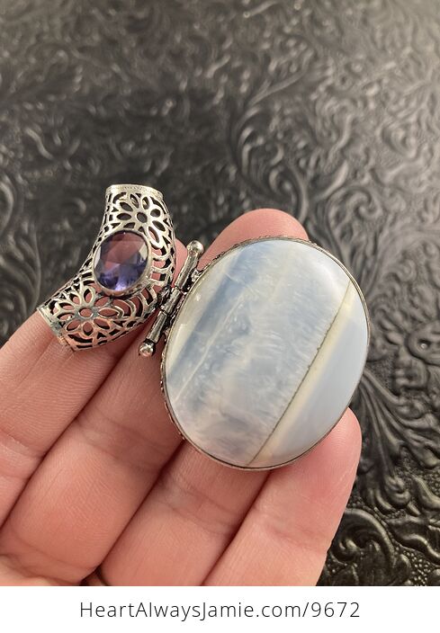 Owyhee Oregon Blue Opal and Faceted Amethyst Crystal Stone Jewelry Pendant - #GWIXWIrT2tM-4