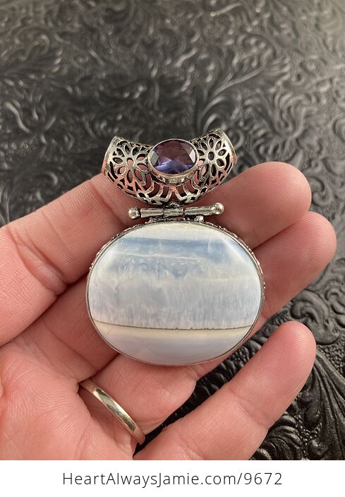 Owyhee Oregon Blue Opal and Faceted Amethyst Crystal Stone Jewelry Pendant - #GWIXWIrT2tM-1