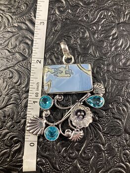Owyhee Oregon Blue Opal and Topaz Crystal Stone Jewelry Pendant #qIyA0BT3mKs