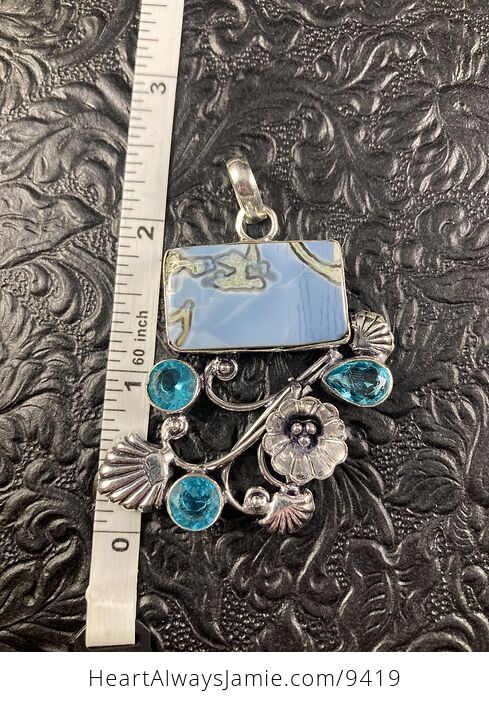 Owyhee Oregon Blue Opal and Topaz Crystal Stone Jewelry Pendant - #qIyA0BT3mKs-1