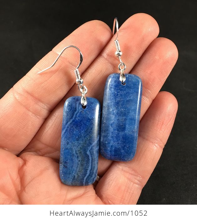 Pair of Earrings Made of Blue Rhodochrosite Stone with 925 Sterling Silver Hooks - #GdPYm1OcvvM-1