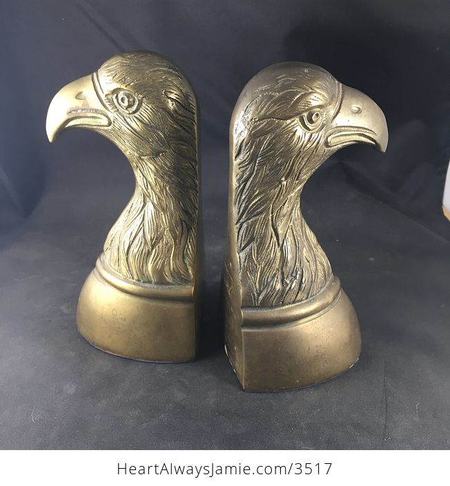 Pair of Vintage Brass Eagle Head Bookends - #camcizJHUqU-1