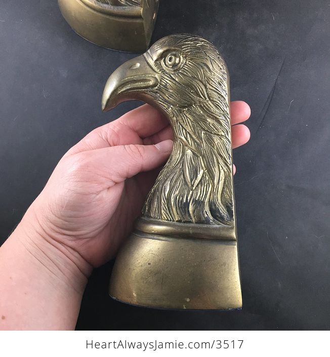 Pair of Vintage Brass Eagle Head Bookends - #camcizJHUqU-4