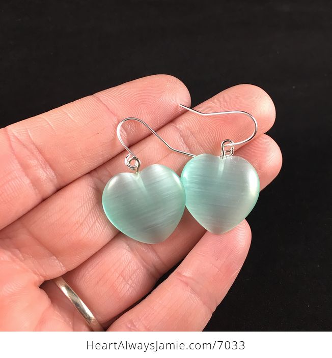 Pastel Green Heart Shaped Cats Eye Stone Jewelry Earrings - #aEedywRkM4I-1
