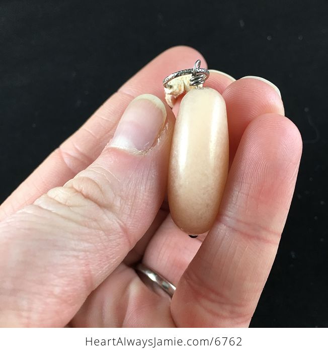 Peach Jade Stone Jewelry Pendant Necklace - #AA7hXjfa28M-2