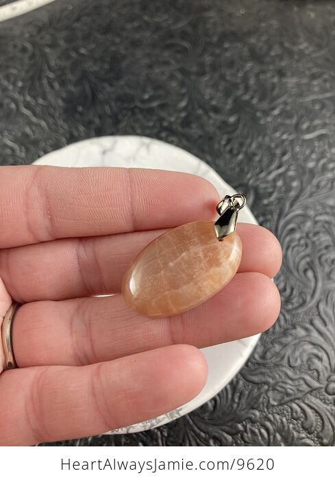 Peach Moonstone and Hematite Black Crystal Stone Jewelry Pendant - #1kuBLVcK7Wg-2