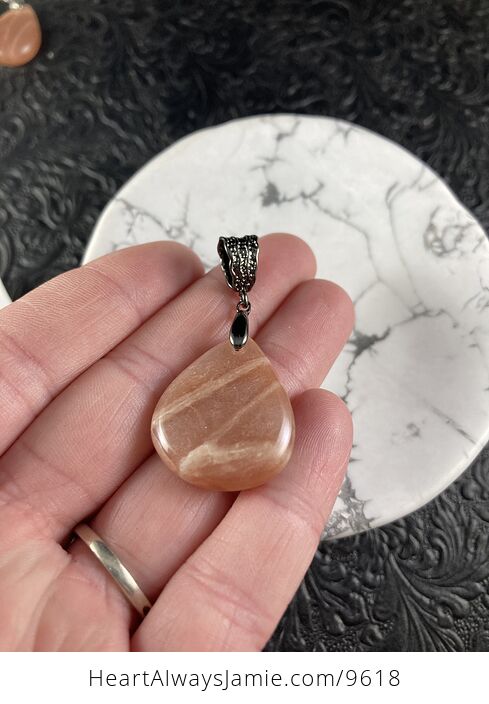 Peach Moonstone and Hematite Black Crystal Stone Jewelry Pendant - #Tt6aTCmffnk-3
