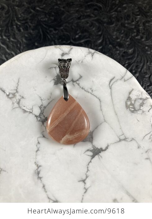 Peach Moonstone and Hematite Black Crystal Stone Jewelry Pendant - #Tt6aTCmffnk-2