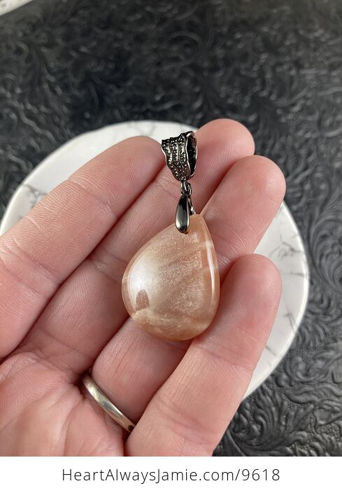 Peach Moonstone and Hematite Black Crystal Stone Jewelry Pendant - #Tt6aTCmffnk-5