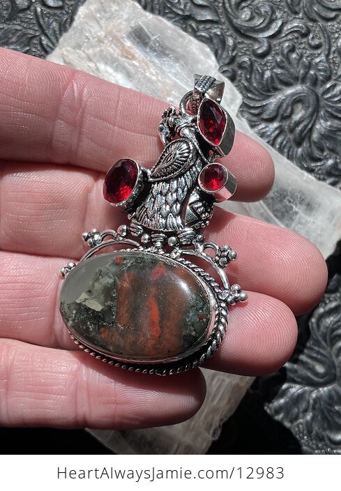 Peacock Garnet and African Bloodstone Pendant Crystal Jewelry - #h2gH2IT5uWQ-3