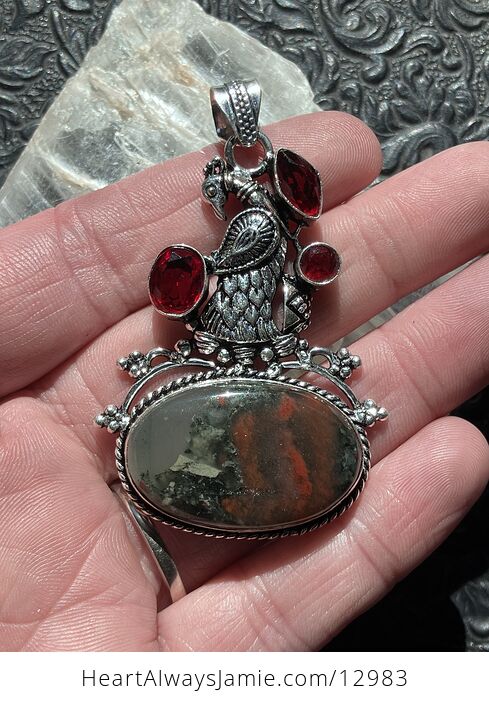 Peacock Garnet and African Bloodstone Pendant Crystal Jewelry - #h2gH2IT5uWQ-1