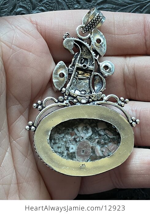 Peacock Morganite Rose Quartz and Crinoid Fossil Stone Pendant Crystal Jewelry - #pUaSoJcMsK8-3