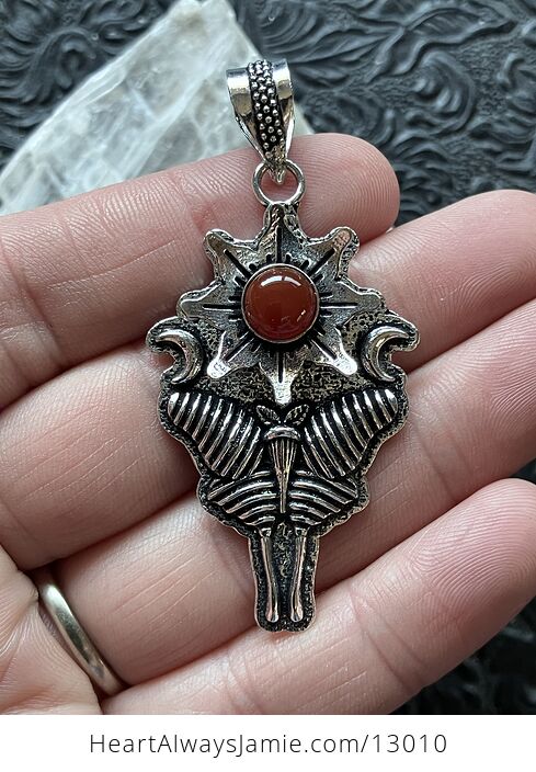 Pending Carnelian Flower Luna Moth Sun Crescent Moon Lunar Mystic Stone Jewelry Crystal Pendant - #su7iwyVBGo8-1