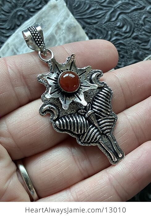 Pending Carnelian Flower Luna Moth Sun Crescent Moon Lunar Mystic Stone Jewelry Crystal Pendant - #su7iwyVBGo8-2