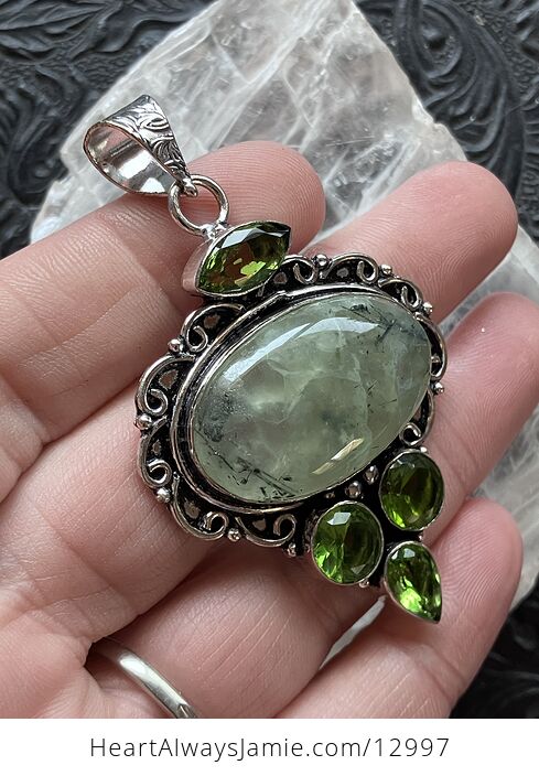 Pending Epidote Included Prehnite and Peridot Pendant Stone Crystal Jewelry - #1j4qQspDwxM-4