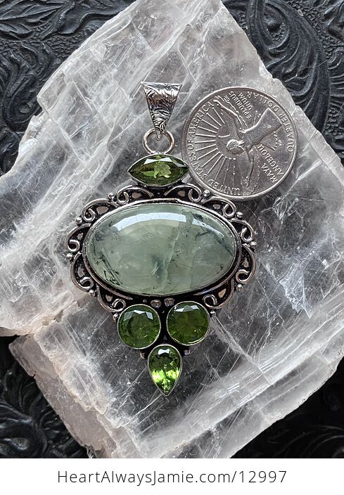 Pending Epidote Included Prehnite and Peridot Pendant Stone Crystal Jewelry - #1j4qQspDwxM-3