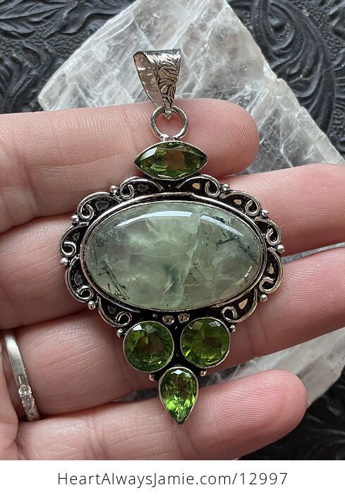 Pending Epidote Included Prehnite and Peridot Pendant Stone Crystal Jewelry - #1j4qQspDwxM-1