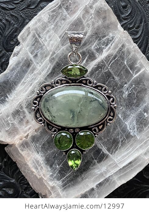 Pending Epidote Included Prehnite and Peridot Pendant Stone Crystal Jewelry - #1j4qQspDwxM-2