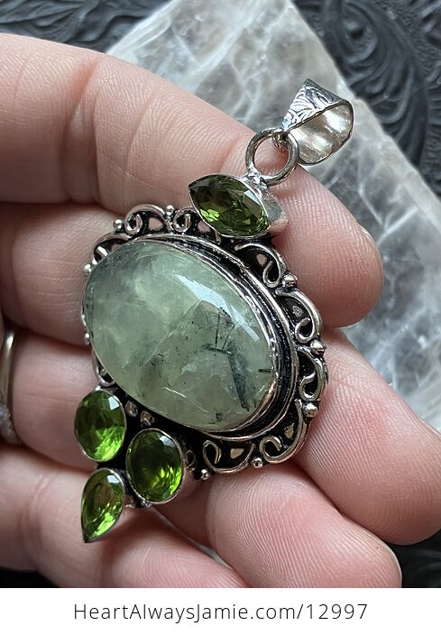 Pending Epidote Included Prehnite and Peridot Pendant Stone Crystal Jewelry - #1j4qQspDwxM-5