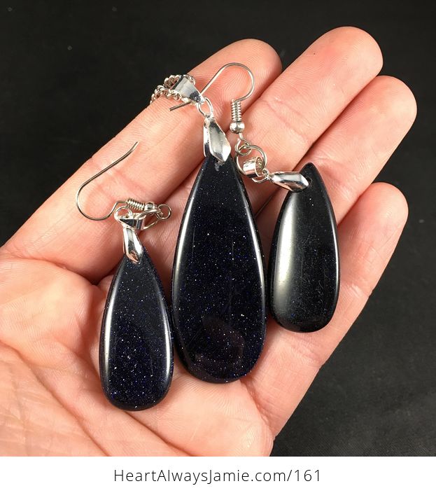 Pending Stunning Sparkly Dark Blue Goldstone Necklace and Earring Set - #D9PQrVD7IyM-1