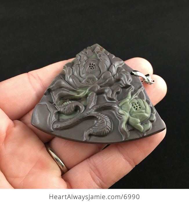 Peony Flower Carved Ribbon Jasper Stone Pendant Jewelry - #NqDJEU0Kf3Q-3