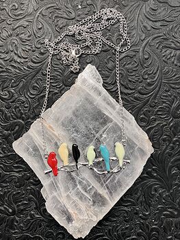 Perched Colorful Birds on a Branch Pendant Necklace Jewelry #EmORBPlq0ng