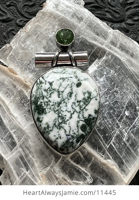 Peridot and Moss Tree Agate Stone Jewelry Crystal Pendant - #UO2YsifrxUk-1