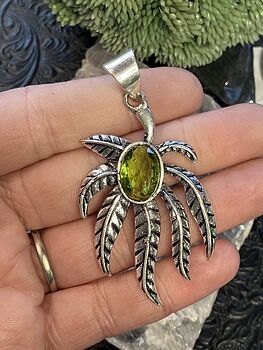 Peridot Cannabis Leaf Stone Jewelry Crystal Pendant #YVjAe0CjI3w