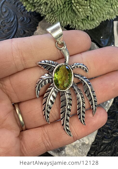 Peridot Cannabis Leaf Stone Jewelry Crystal Pendant - #YVjAe0CjI3w-1