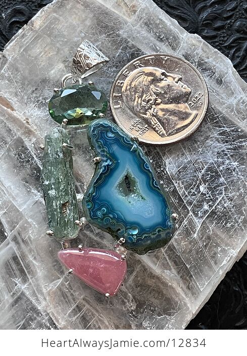 Peridot Druzy Agate Slice Rhodochrosite and Green Kyanite Stone Crystal Jewelry Pendant - #uTDYRfQjUKU-6