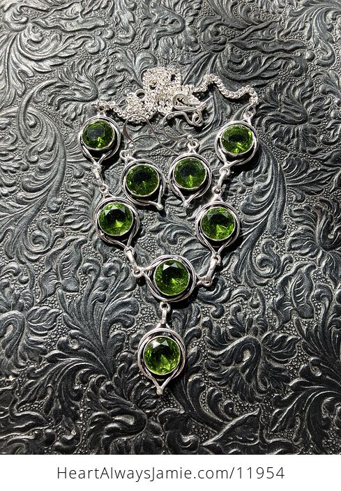Peridot Stone Crystal Celtic Wiccan Witchy Knot Link Necklace and Earring Jewelry Set - #CYJqSPX8yyQ-2