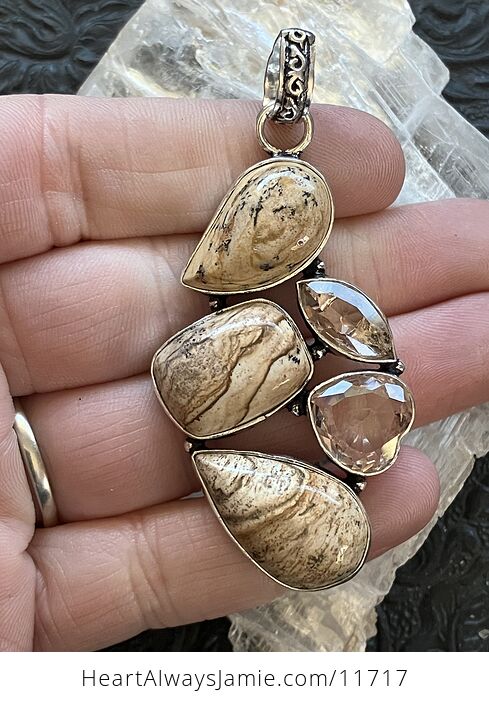 Picture Jasper and Pink Stone Crystal Jewelry Pendant - #7MexbCf4vkE-1