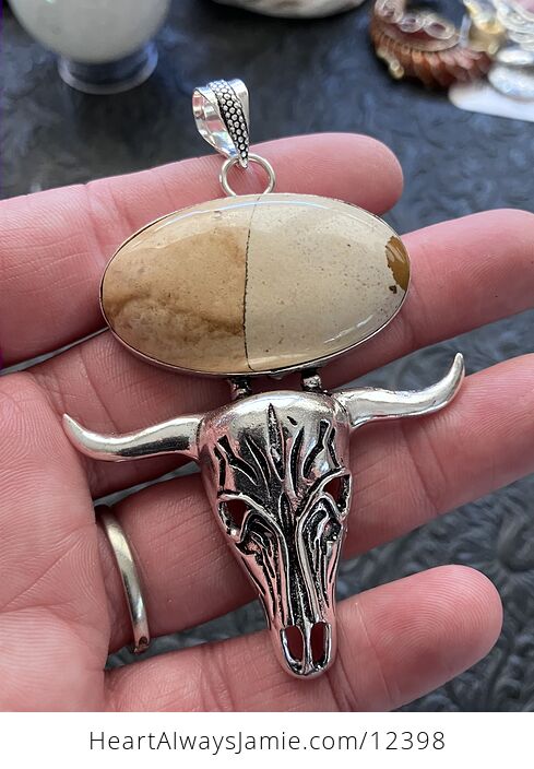 Picture Jasper Cow Skull Crystal Stone Jewelry Pendant - #Ip6aLgnmTxo-1