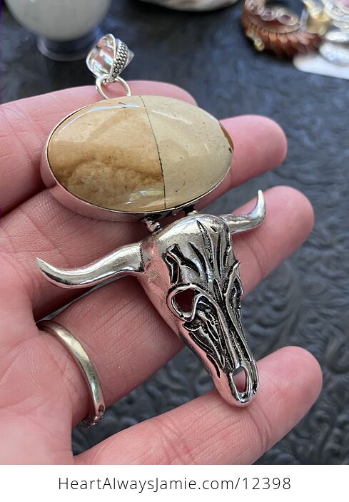 Picture Jasper Cow Skull Crystal Stone Jewelry Pendant - #Ip6aLgnmTxo-2