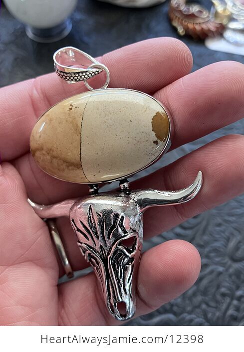 Picture Jasper Cow Skull Crystal Stone Jewelry Pendant - #Ip6aLgnmTxo-3