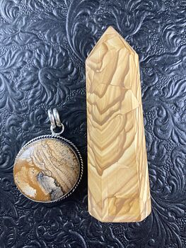 Picture Jasper Crystal Stone Jewelry Pendant and Tower Gift Set #SsD7eqThX44