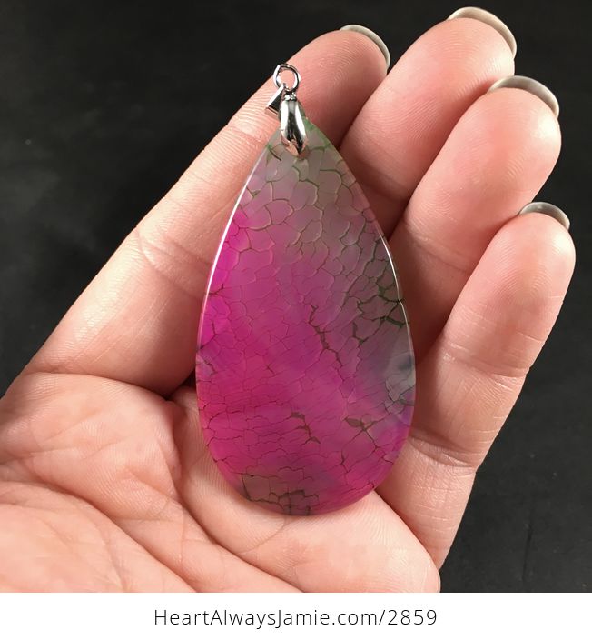 Pink and Green Dragon Veins Agate Stone Pendant Necklace - #TvCAtNNAdbA-2
