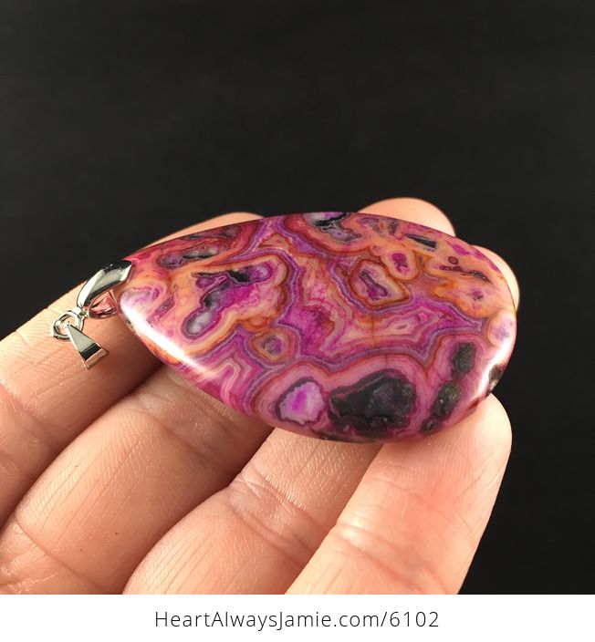Pink and Orange Crazy Lace Agate Stone Jewelry Pendant - #2qPpT0Fagv0-4