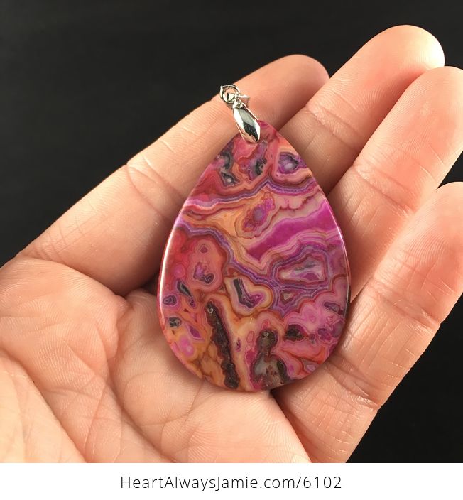 Pink and Orange Crazy Lace Agate Stone Jewelry Pendant - #2qPpT0Fagv0-6