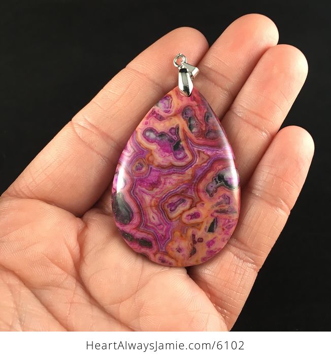 Pink and Orange Crazy Lace Agate Stone Jewelry Pendant - #2qPpT0Fagv0-1