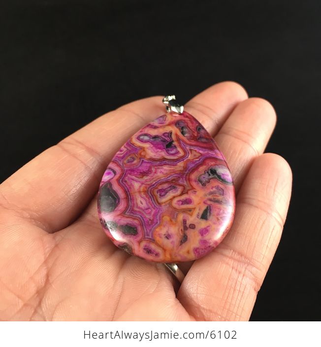 Pink and Orange Crazy Lace Agate Stone Jewelry Pendant - #2qPpT0Fagv0-2
